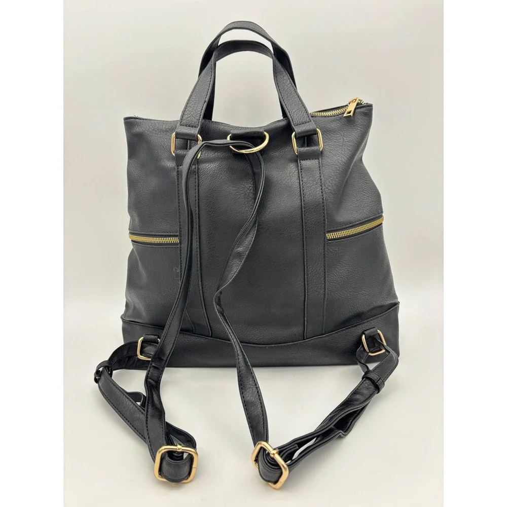 EMPERIA LOS ANGELES Black Vegan Leather Handbag NEW Bag Backpack Satchel Large